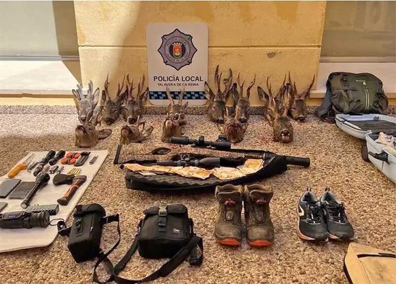 Detenidos en Talavera de la Reina 2 presuntos furtivos con 13 cabezas de corzos, un rifle con silenciador y óptica nocturna