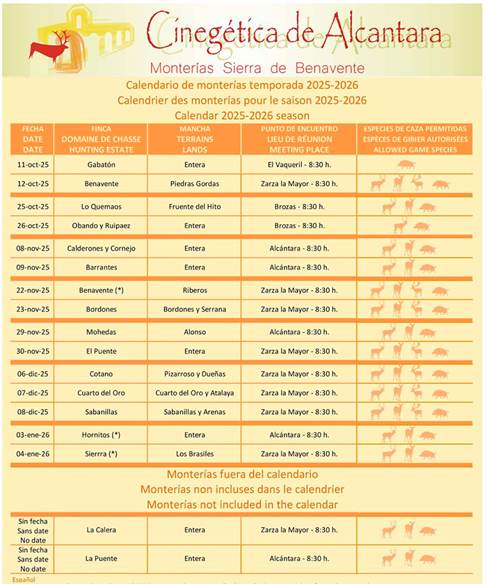 Programa Monterias Cinegetica Alcantara 2025