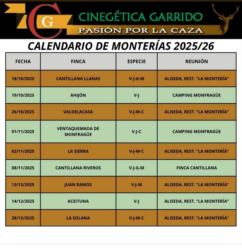Programa Monterias Cinegetica Garrido 2025