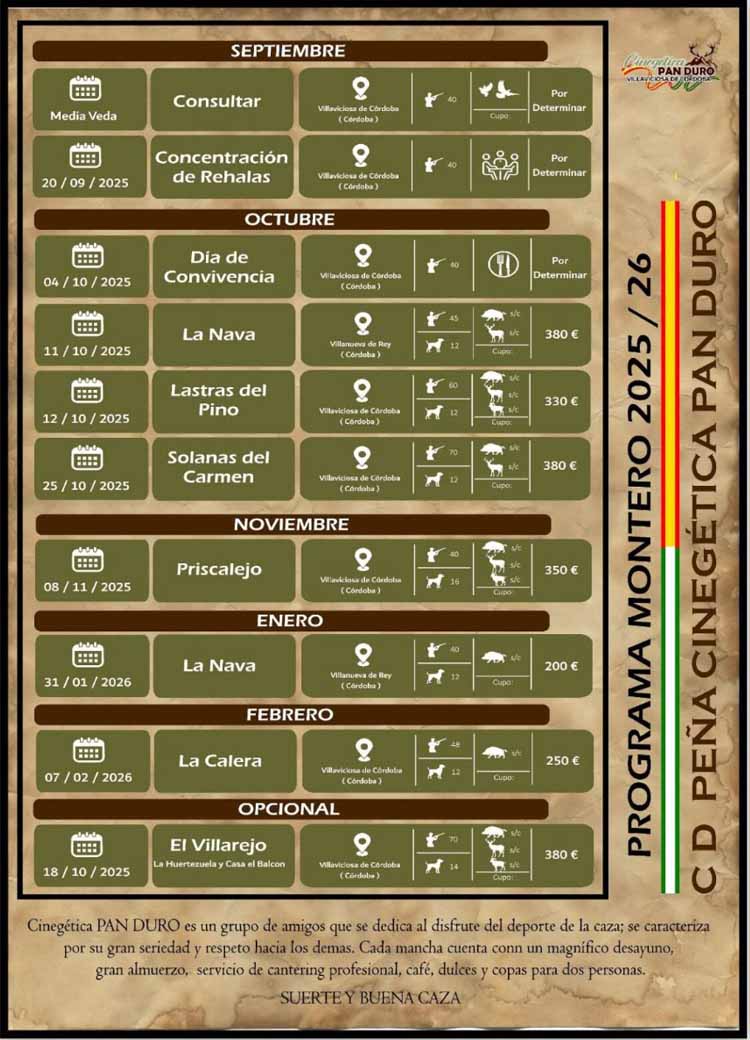 Programa Monterias Cinegetica Pan Duro 2025