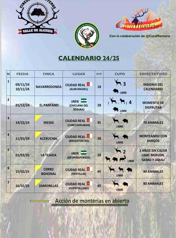 Programa Monterias Valle de Alcudia Caza Montero 2024